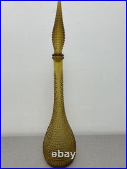 Vintage Empoli Hobnail Decanter Italian Glass Amber MCM Genie Bottle 22