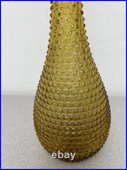 Vintage Empoli Hobnail Decanter Italian Glass Amber MCM Genie Bottle 22