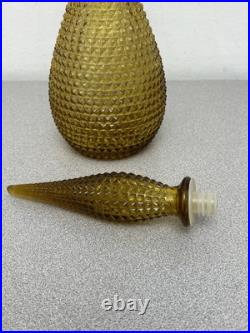 Vintage Empoli Hobnail Decanter Italian Glass Amber MCM Genie Bottle 22