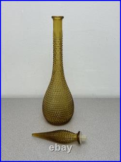 Vintage Empoli Hobnail Decanter Italian Glass Amber MCM Genie Bottle 22