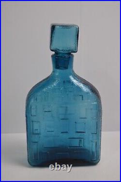 Vintage Empoli Italian Cube Decanter Blue Geometrics Italy Glass MCM Barware