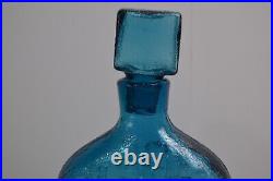 Vintage Empoli Italian Cube Decanter Blue Geometrics Italy Glass MCM Barware