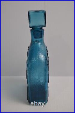 Vintage Empoli Italian Cube Decanter Blue Geometrics Italy Glass MCM Barware