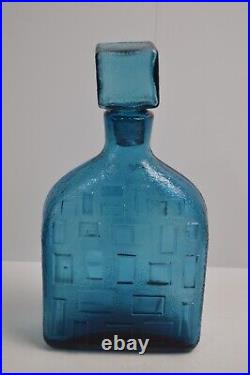 Vintage Empoli Italian Cube Decanter Blue Geometrics Italy Glass MCM Barware