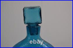 Vintage Empoli Italian Cube Decanter Blue Geometrics Italy Glass MCM Barware