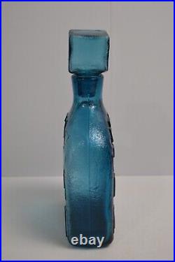 Vintage Empoli Italian Cube Decanter Blue Geometrics Italy Glass MCM Barware