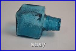 Vintage Empoli Italian Cube Decanter Blue Geometrics Italy Glass MCM Barware