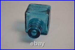 Vintage Empoli Italian Cube Decanter Blue Geometrics Italy Glass MCM Barware