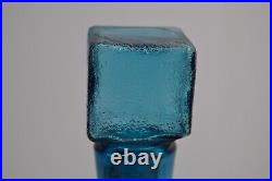 Vintage Empoli Italian Cube Decanter Blue Geometrics Italy Glass MCM Barware