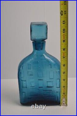 Vintage Empoli Italian Cube Decanter Blue Geometrics Italy Glass MCM Barware