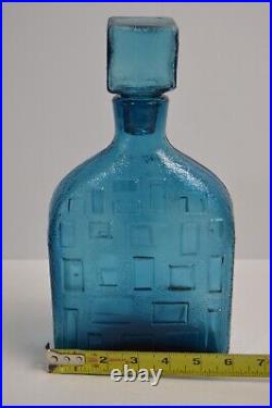 Vintage Empoli Italian Cube Decanter Blue Geometrics Italy Glass MCM Barware