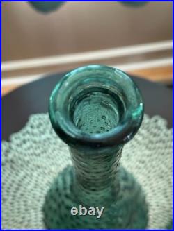 Vintage Empoli Italian Genie Bottle Vase W Stopper- Aqua Hobnail Glass 22tall