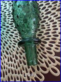 Vintage Empoli Italian Genie Bottle Vase W Stopper- Aqua Hobnail Glass 22tall