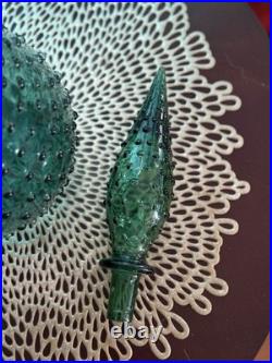 Vintage Empoli Italian Genie Bottle Vase W Stopper- Aqua Hobnail Glass 22tall Vintage Empoli Italian Genie Bottle Vase W Stopper- Aqua Hobnail Glass 22tall