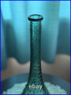 Vintage Empoli Italian Genie Bottle Vase W Stopper- Aqua Hobnail Glass 22tall