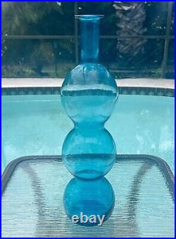 Vintage Empoli Italian Glass Blue 3 Ball Decanter Genie Bottle 18 Large Blenko