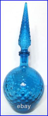 Vintage Empoli Italian Glass Decanter Stopper Genie Bottle Blue Diamond 15 T