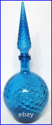 Vintage Empoli Italian Glass Decanter Stopper Genie Bottle Blue Diamond 15 T