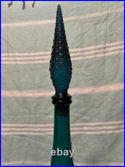 Vintage Empoli Italian Glass Decanter Stopper Grapes Cherries Teal 23 Tall