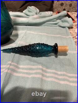 Vintage Empoli Italian Glass Decanter Stopper Grapes Cherries Teal 23 Tall