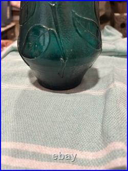 Vintage Empoli Italian Glass Decanter Stopper Grapes Cherries Teal 23 Tall