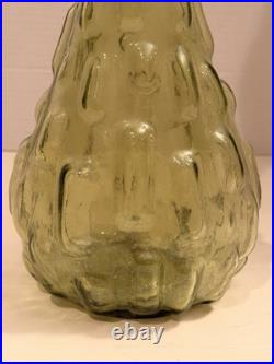 Vintage Empoli Italian Glass Genie Bottle Decanter Avocado Green Hobnail Stopper