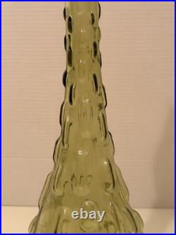 Vintage Empoli Italian Glass Genie Bottle Decanter Avocado Green Hobnail Stopper