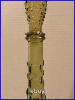 Vintage Empoli Italian Glass Genie Bottle Decanter Avocado Green Hobnail Stopper