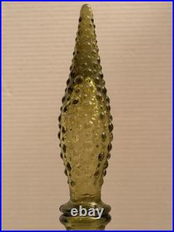 Vintage Empoli Italian Glass Genie Bottle Decanter Avocado Green Hobnail Stopper