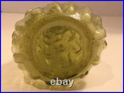 Vintage Empoli Italian Glass Genie Bottle Decanter Avocado Green Hobnail Stopper