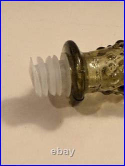 Vintage Empoli Italian Glass Genie Bottle Decanter Avocado Green Hobnail Stopper