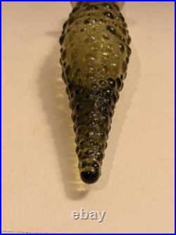 Vintage Empoli Italian Glass Genie Bottle Decanter Avocado Green Hobnail Stopper