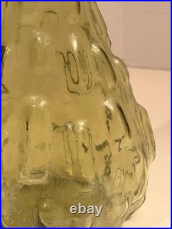 Vintage Empoli Italian Glass Genie Bottle Decanter Avocado Green Hobnail Stopper