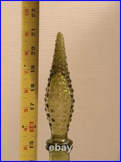 Vintage Empoli Italian Glass Genie Bottle Decanter Avocado Green Hobnail Stopper