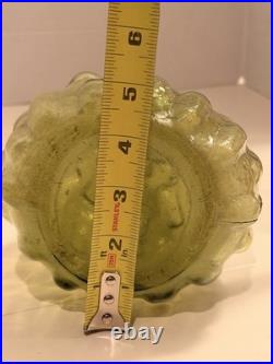 Vintage Empoli Italian Glass Genie Bottle Decanter Avocado Green Hobnail Stopper