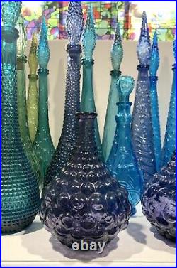Vintage Empoli Italian Glass Genie Bottle Decanter Squat Hobnail