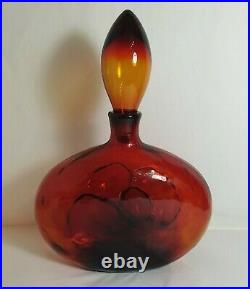 Vintage Empoli Italian Glass Tangerine Amberina Blenko Style Decanter Bottle MCM