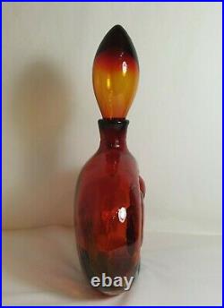 Vintage Empoli Italian Glass Tangerine Amberina Blenko Style Decanter Bottle MCM