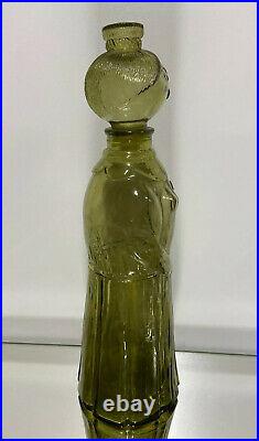 Vintage Empoli Italian Green Lady Glass Decanter Smirk Art Glass