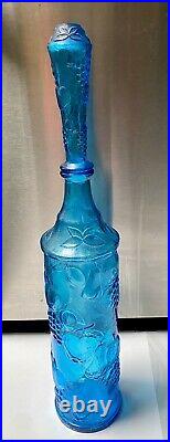 Vintage Empoli Italian Mid Century Modern Blue Fruit Glass Decanter