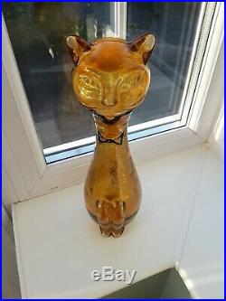 Vintage Empoli/Italian amber Cat Shaped Art Glass Decanter / Bottle C1960's