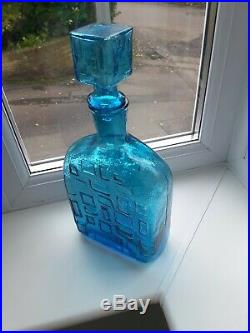 Vintage Empoli Italian blue art glass geometric pattern decanter /genie bottle