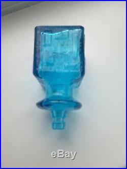 Vintage Empoli Italian blue art glass geometric pattern decanter /genie bottle