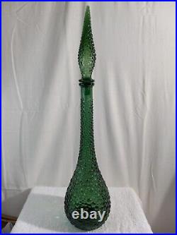 Vintage Empoli Italy 1960s Green Hobnail Glass Decanter Genie Bottle 22-1/2