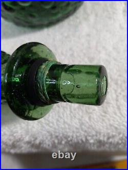 Vintage Empoli Italy 1960s Green Hobnail Glass Decanter Genie Bottle 22-1/2