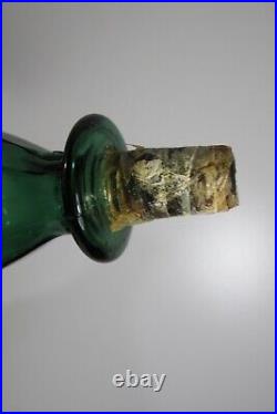 Vintage Empoli Italy Art Glass Green Diamond Pineapple Genie Bottle Decanter 22