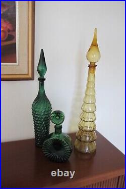 Vintage Empoli Italy Art Glass Green Diamond Pineapple Genie Bottle Decanter 22