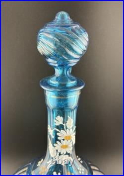 Vintage Empoli Italy Blue Glass Decanter Hand Painted Rare Glows