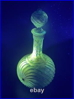 Vintage Empoli Italy Blue Glass Decanter Hand Painted Rare Glows