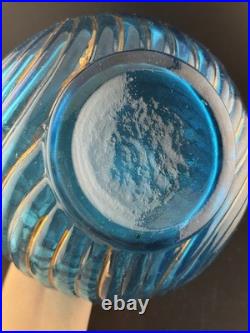 Vintage Empoli Italy Blue Glass Decanter Hand Painted Rare Glows